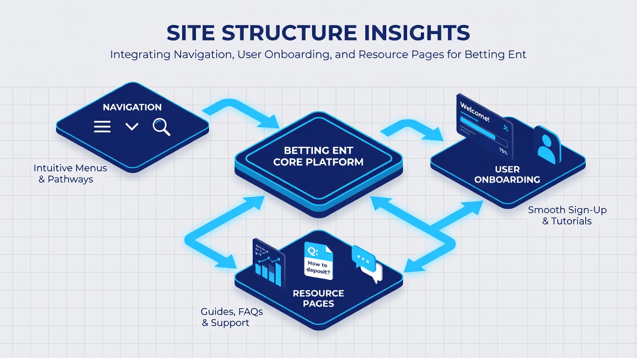 Detailed view of user onboarding flow connected to navigation elements and resource documentation within a betting site interface